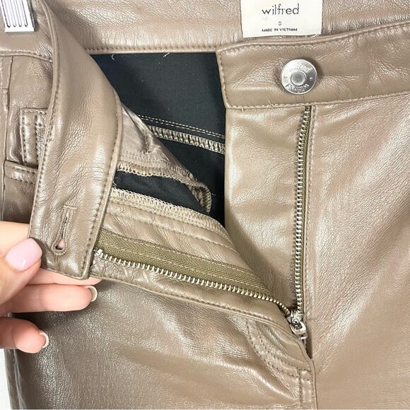Wilfred Aritzia Vegan Leather Straight Leg Pants Woman size 0 Taupe - Picture 3 of 8
